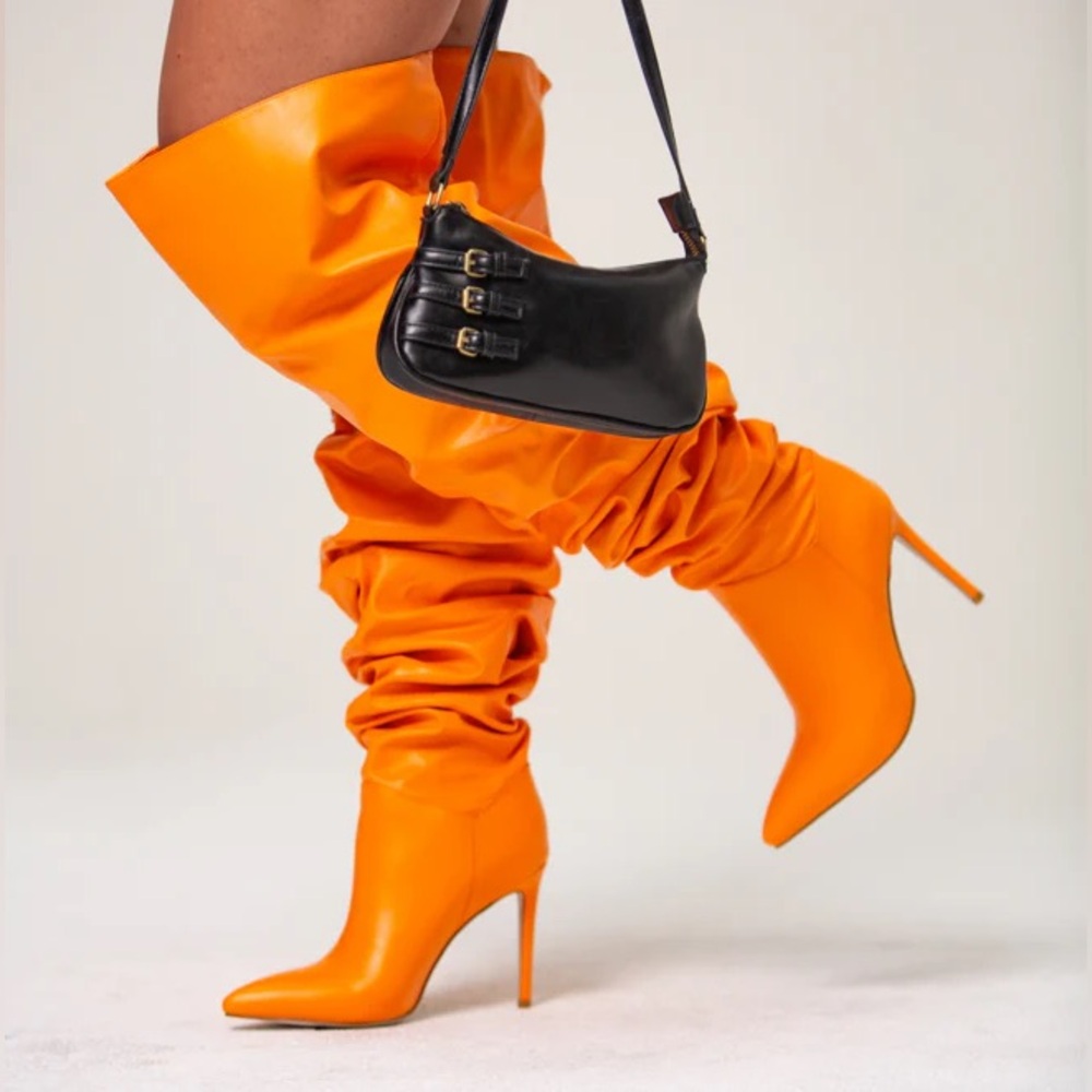 Orange High Heel Slouch Boots